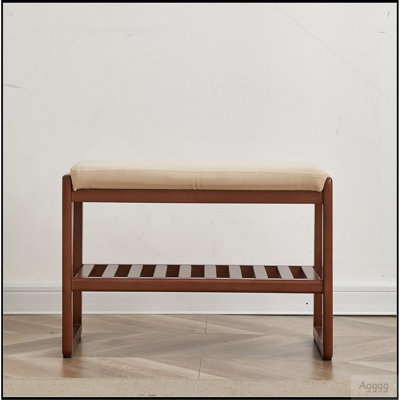 (Walnut Color) Solid Wood Shoe Bench, Beech Wood Storage Rack Organizer with High Rebound Sponge Cushion