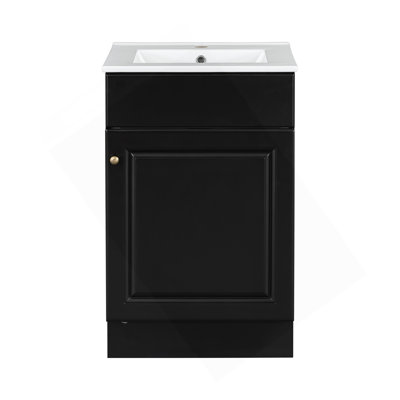 Meuble-lavabo de 20 po avec lavabo, meuble-lavabo avec tablette de porte et tablette réglable, noir