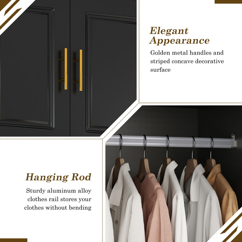 4 Door LED Armoire Wardrobe Closet With Mirror, 90.6'' Wardrobe Armoire With 3 Drawers, Hanging Rod & Cabinet For Bedroom