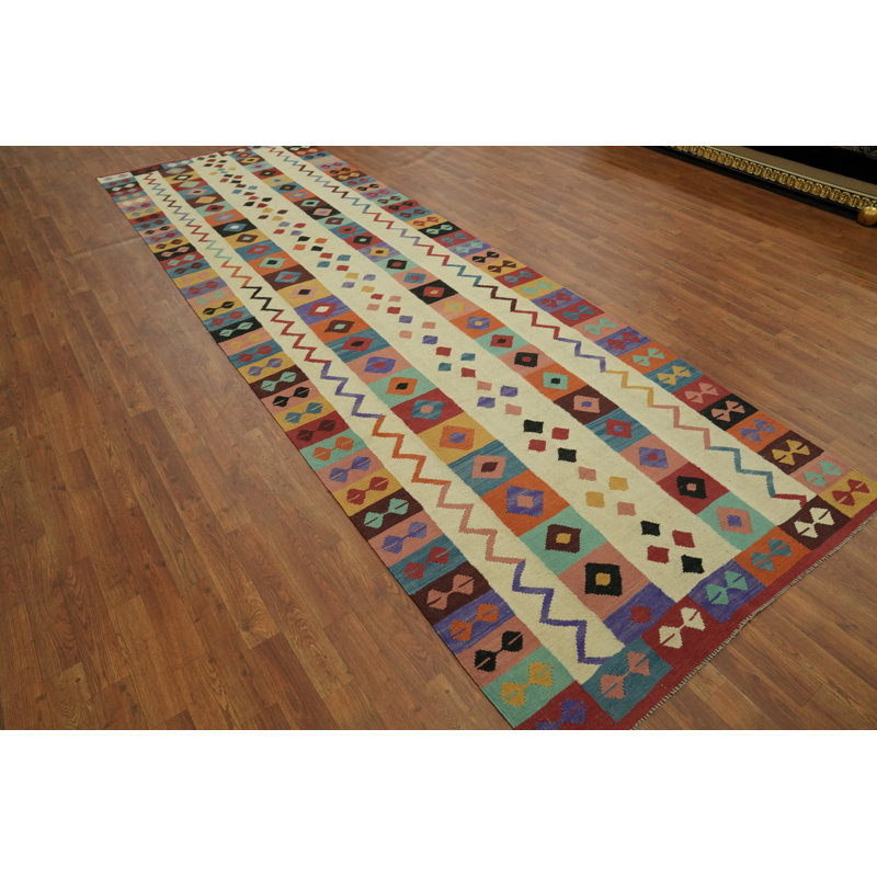 Tapis de couloir géométrique en laine Kilim