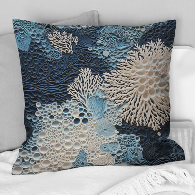 Under Water Blue And White Corals Collage - Coastal Printed Throw Pillow