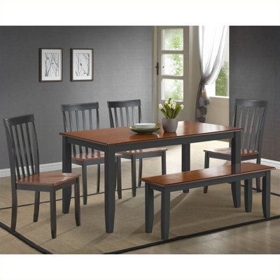  Rubberwood 6 Piece Shaker Dining Set for 6 in Black and Cherry