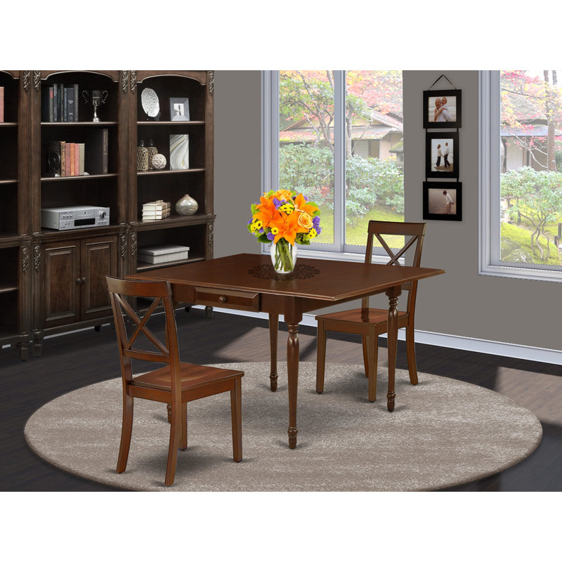 3 Piece Kitchen Table & Chairs Set Contains a Rectangle Dining Room Table with Dropleaf and 2 Dining Chairs, 36x54 Inch, Mahogany