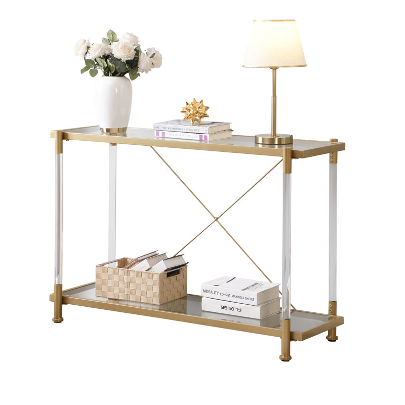 Lennie Metal & Glass Console Table, Gold, 31.5" H x 47.25" W x 15.6" D
