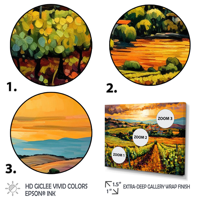 «Vangogh Sunlit Vineyard I», reproduction d'art sur toile inspirée par Vincent Van Gogh, H 28 po x l 60 po, Toile tendue