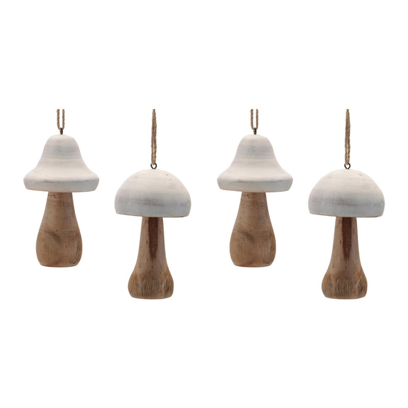 Ensemble de 4 décorations en bois champignon
