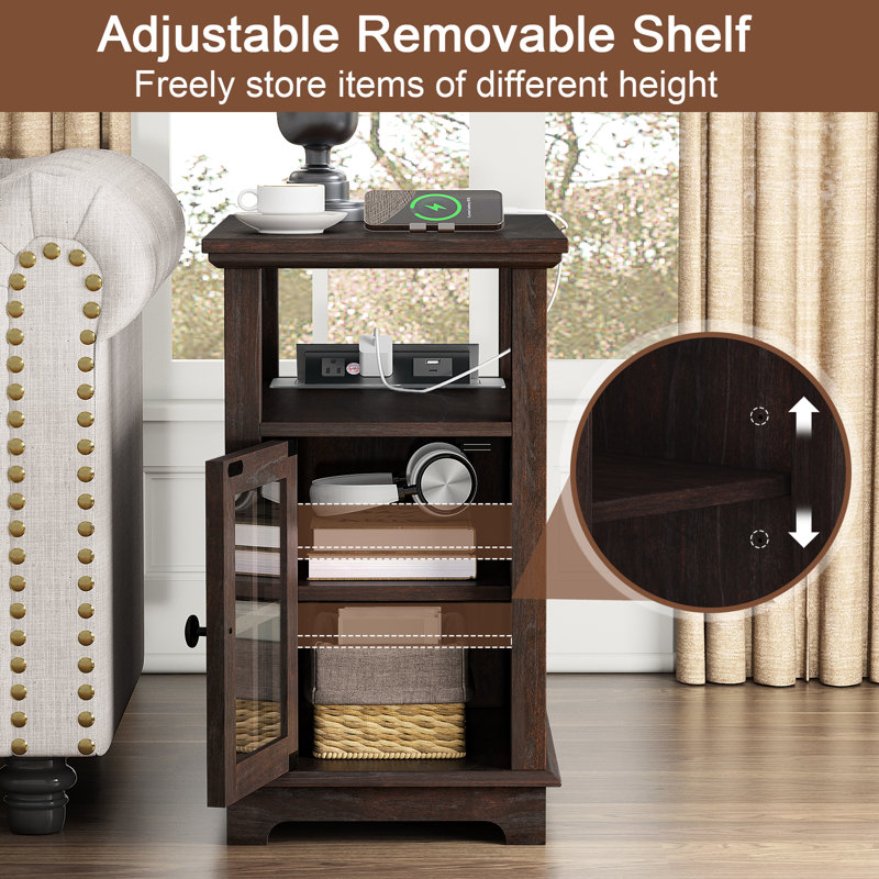 Boxley End Table and Built-In Outlets, Espresso Top/Espresso Base