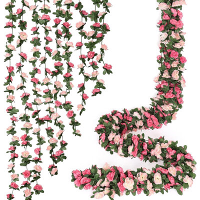 Paquet de 9 guirlandes de fleurs artificielles, fausses roses, vignes, fleurs en soie, décorations de guirlandes de lierre en plastique pour l'extérieur