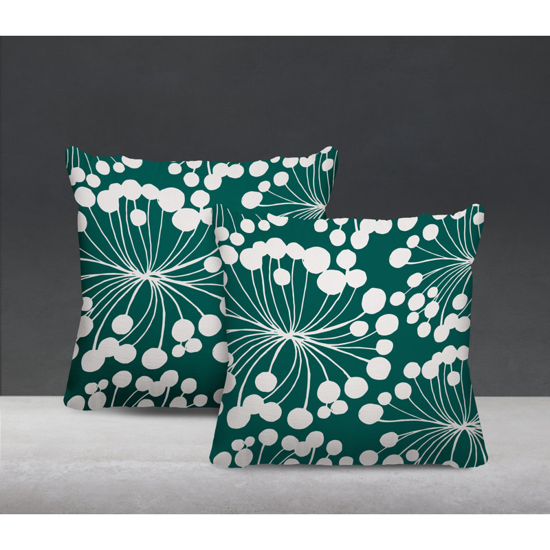Floral Outdoor Reversible Throw Pillow, 17W" x 17H", Emerald