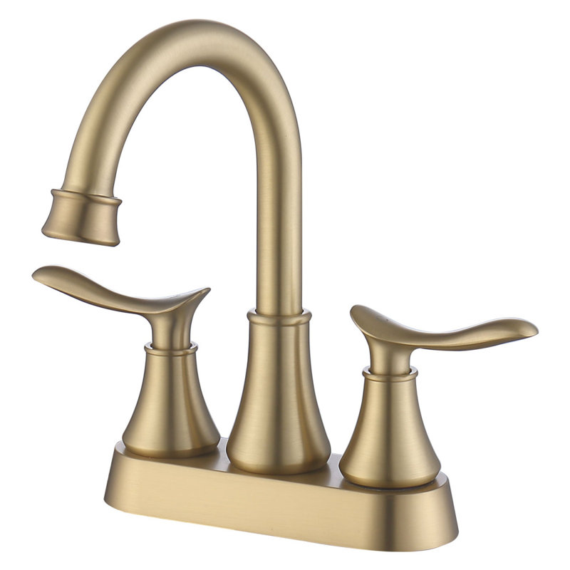 2-Handle 4-Inch Brushed Gold Bathroom Faucet, Bathroom Vanity Sink Faucets With Pop-Up Drain And Supply Hoses, 1.5 Gallon