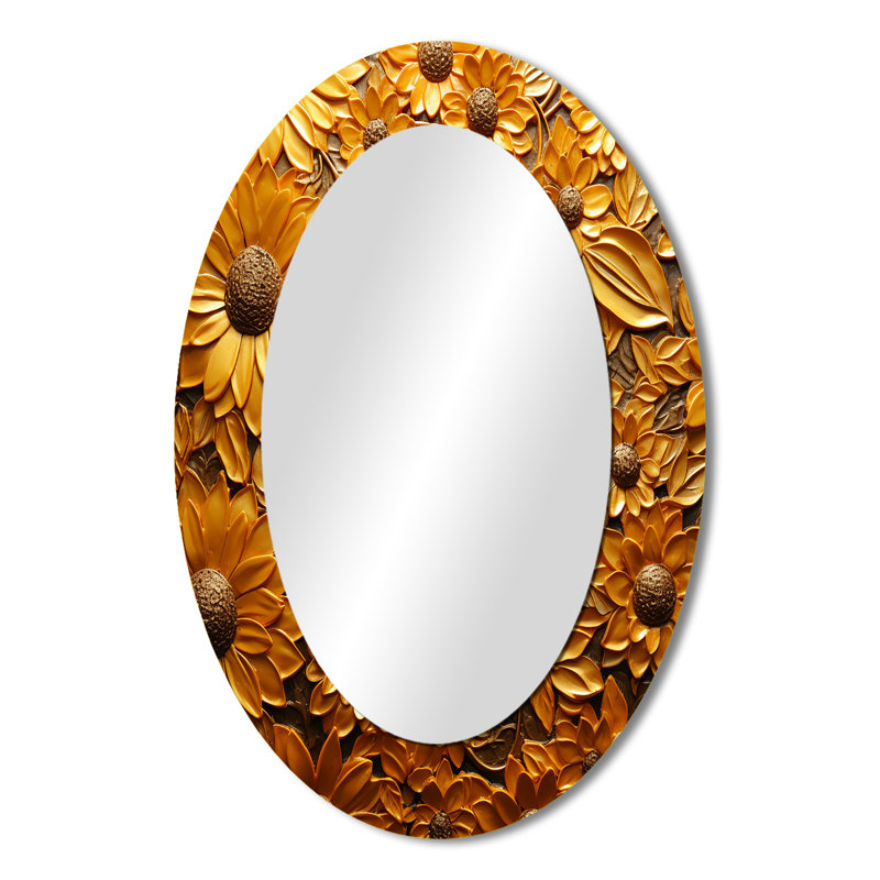 Miroir mural Golden Radiant Sunflower Blooming - Traditional, 36 po x 24 po