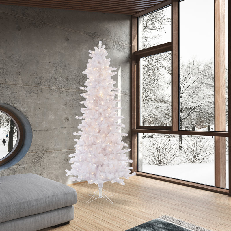 Slim Crystal White Pine Artificial Christmas Tree with Stand, Unlit, 6.5' H