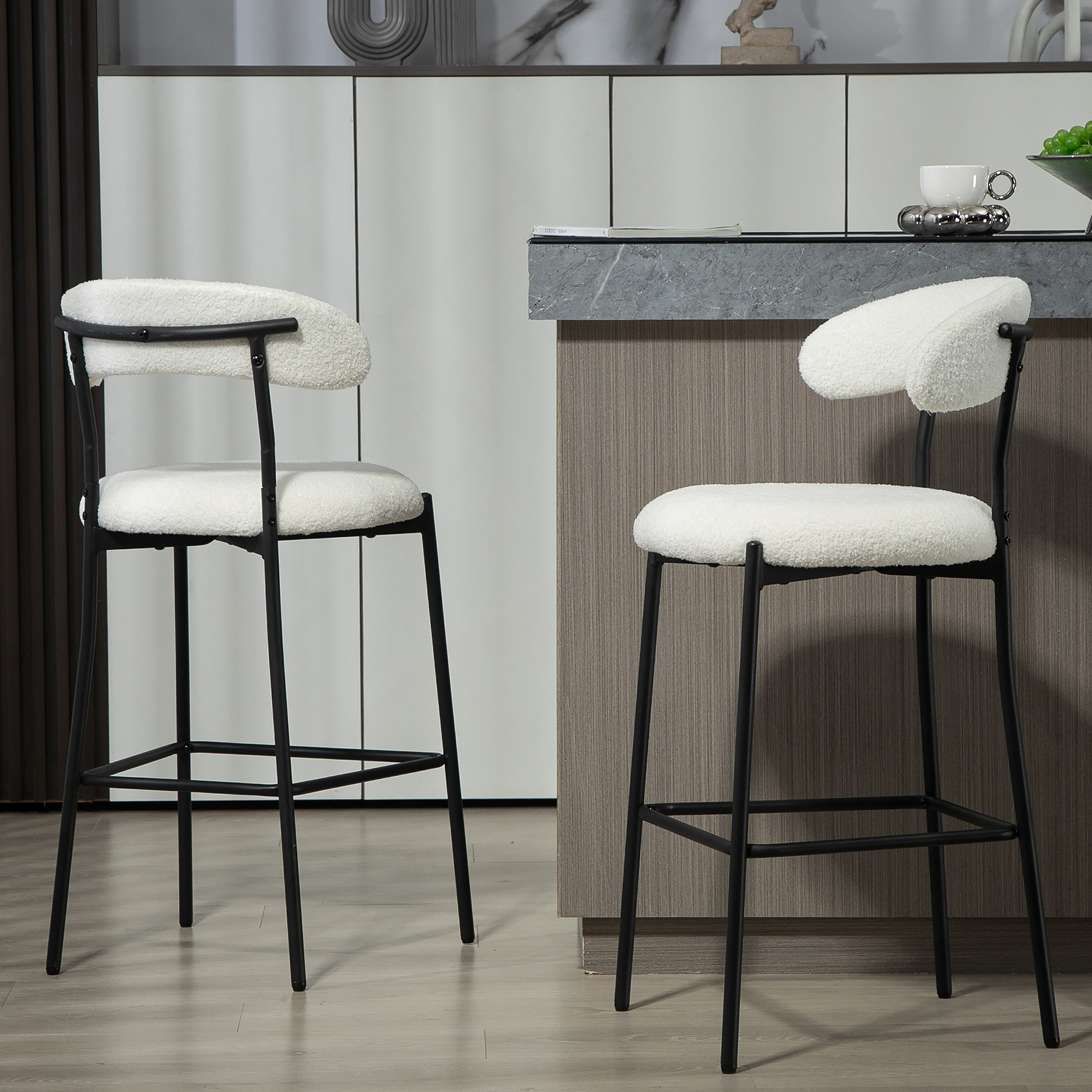 Latitude Run® 26'' Counter Height Bar Stools Teddy Fabric Cover Kitchen ...