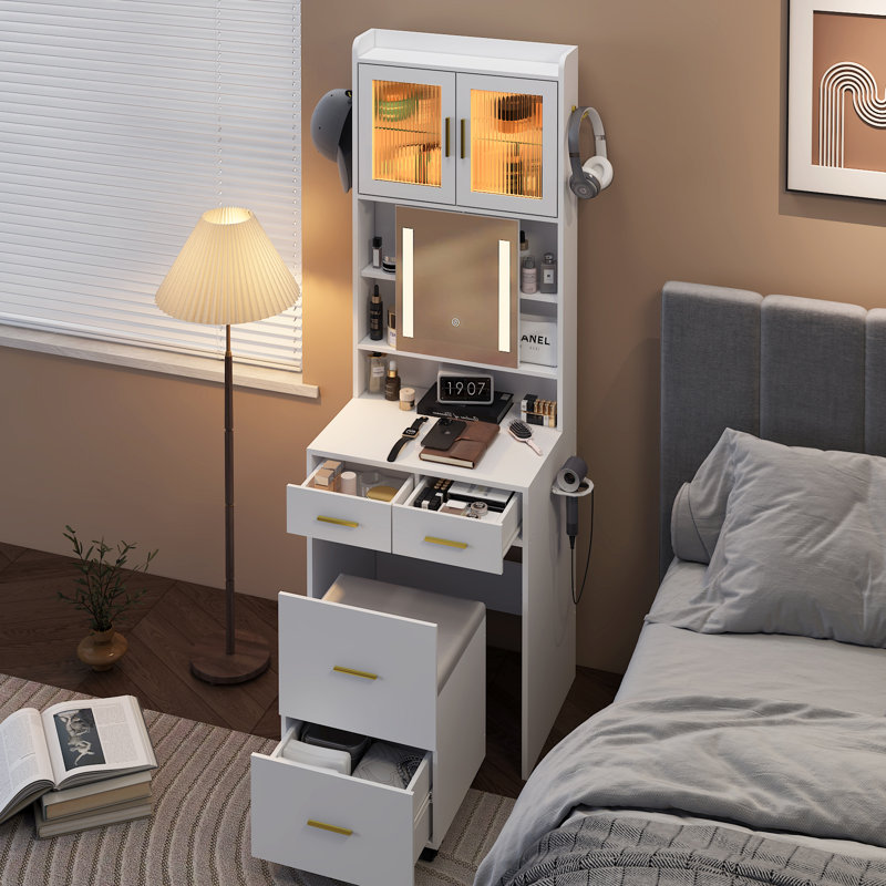 Ensemble de coiffeuse noire avec USB, Blanc