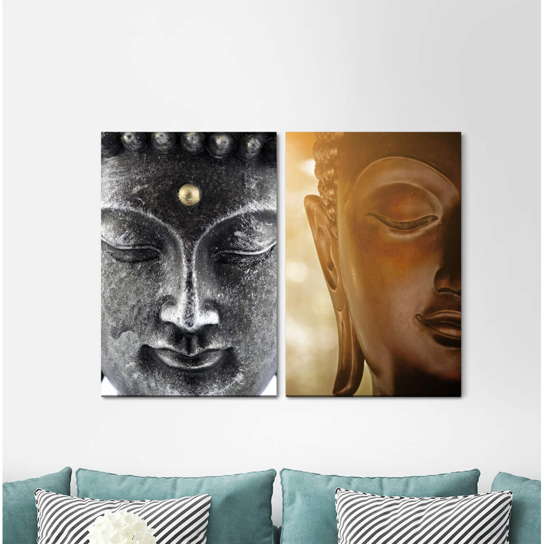 2-tlg. Leinwandbilder-Set - Fotografie „Buddha Head Rebirth Cycle Life Meditation Mindfulness”