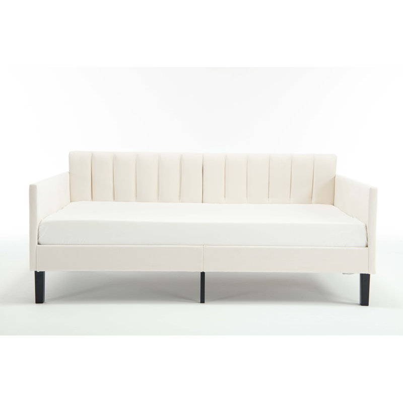 Elena Twin Size Beige Velvet Upholstered Daybed