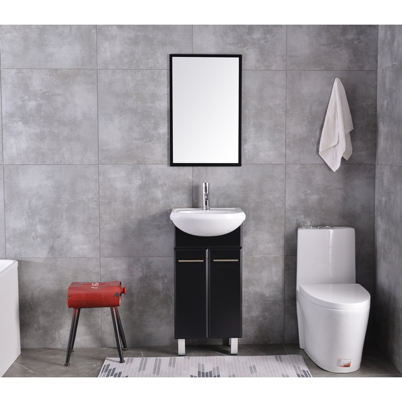 Asheton 18'' Single Bathroom Vanity with Porcelain Top, Black