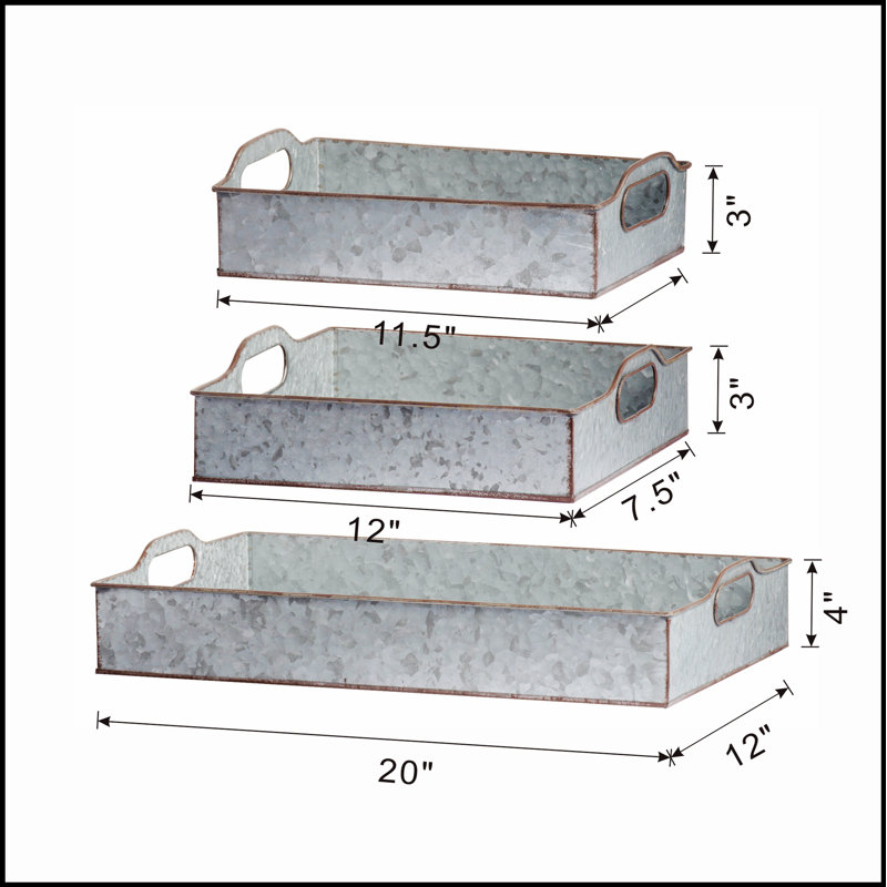 S / 3 plateaux gigognes décoratifs gris galvanisé