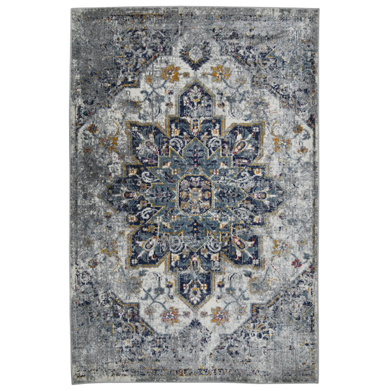 Tapis bleu / gris Miranda, Rectangle 8 pi 10 po x 11 pi 10 po