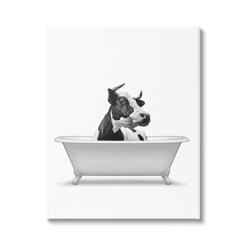 " Farmhouse Cow Bathtub Portrait " by Annalisa Latella, 40" H x 30" W x 1.5" D