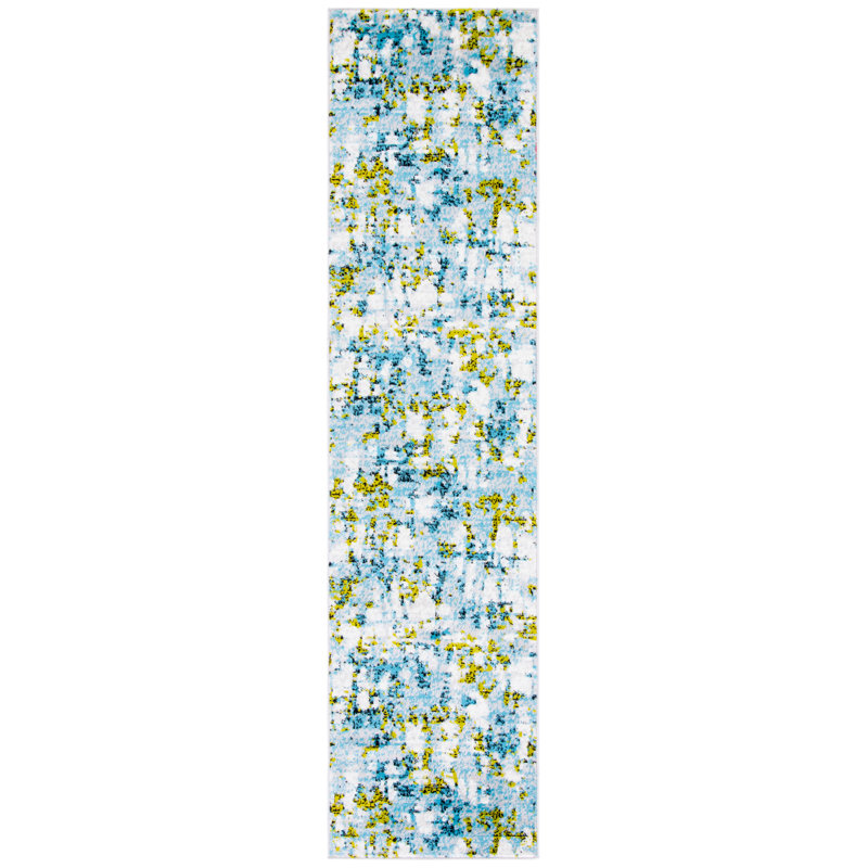 Tapis bleu sarcelle / vert / blanc Hollman, Tapis de couloir 2 pi x 8 pi