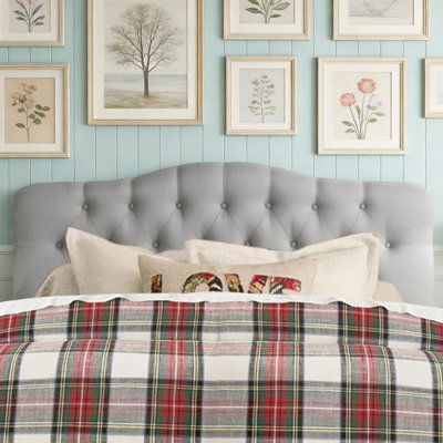 Tête de lit capitonnée tapissée à oreilles, tête de lit en bois massif avec pieds en bois, tête de lit à hauteur réglable de 47 po à 63 po, tête de lit en tissu au design moderne