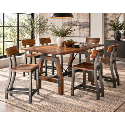 Ensemble de salle à manger à tréteaux en bois massif 7 pièces Dooling