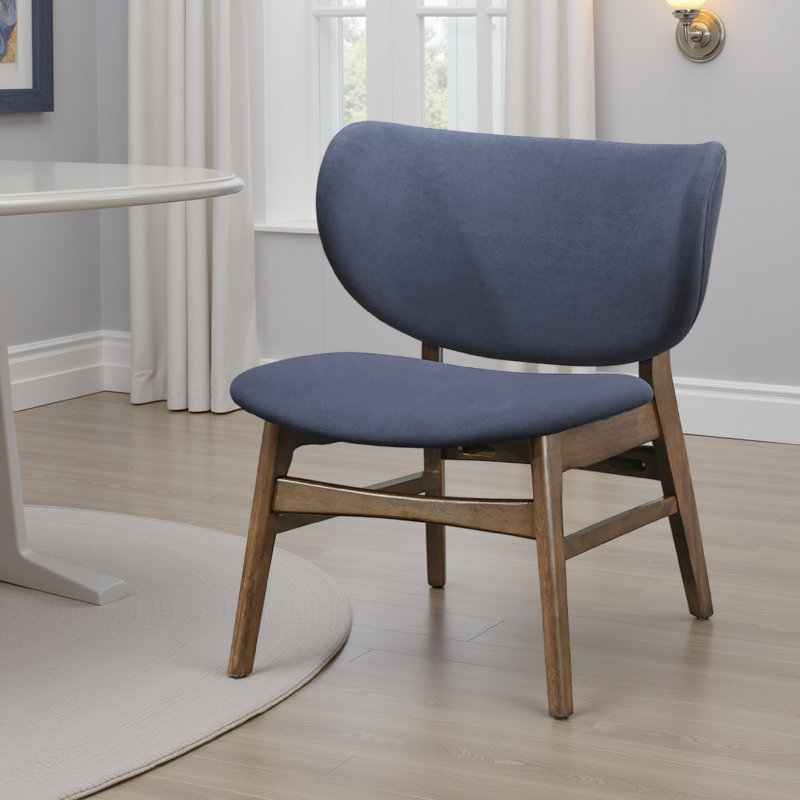 Chaise de salle à manger Isina, polyester, bois de noyer brun, Bleu