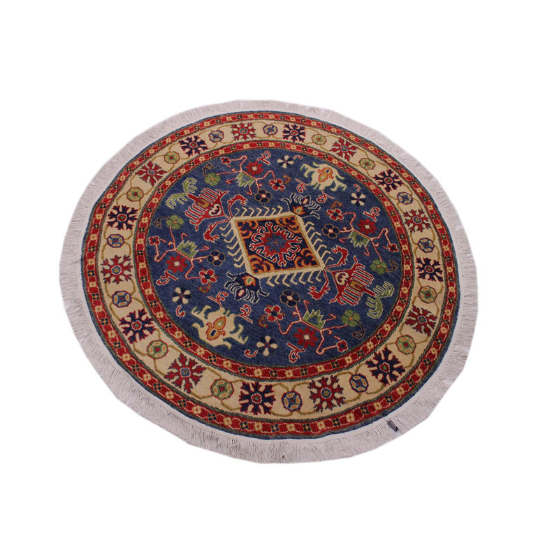 Tapis oriental bleu en laine noué à la main 4 pi 10 po Madeeha