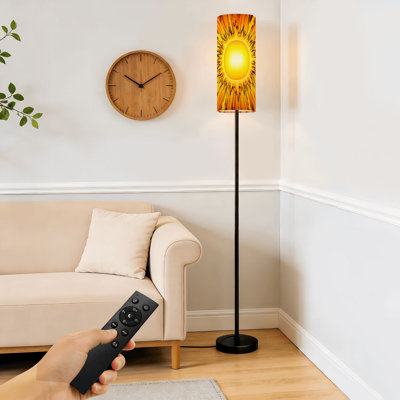  68.5" Standing Floor Lamp Radiant Abstract Sunburst Bold Yellow Orange Tones Dimmable Metal Pole Lamp with Linen Lampshade LED Bulb Included