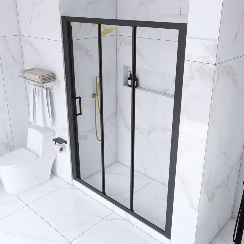 Matte Black 60" x 70" Sliding Semi-Frameless Shower Door with Clear Glass