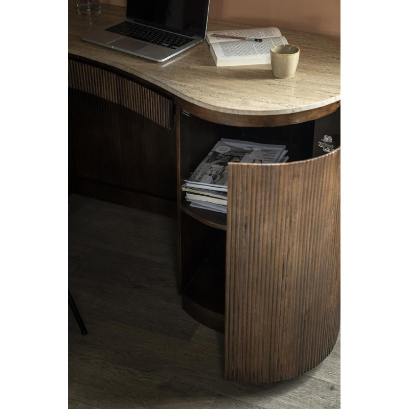 Desk Marble Computer Desk, Brown, Black