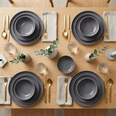 Modern Coupe Anthracite Porcelain Dinnerware Set (12-Piece Service for 4)
