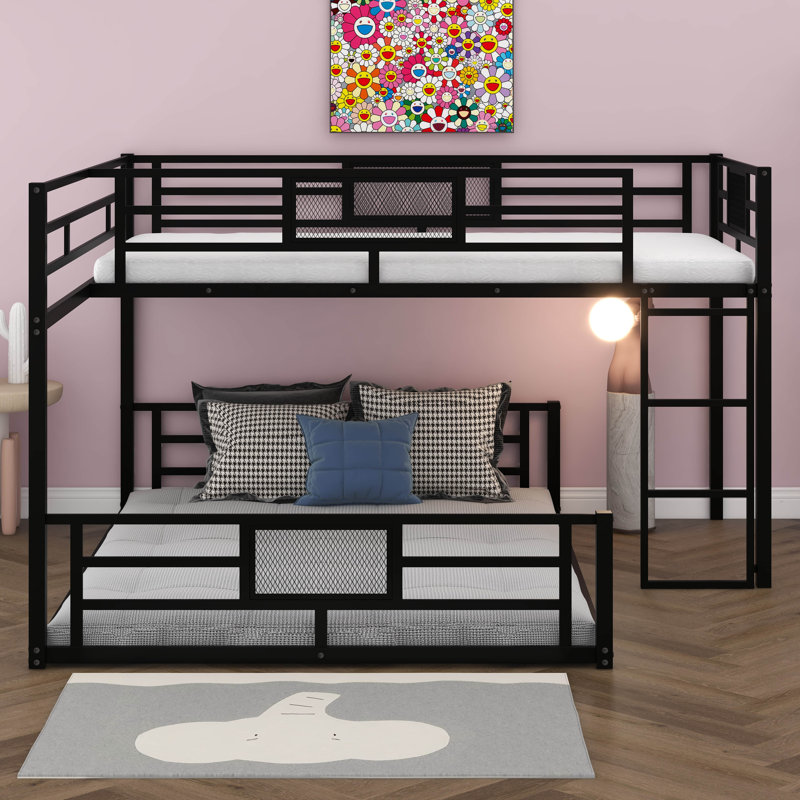 Twin Over Full Size Bunk Bed With Ladders, L Shaped Metal Bunk Bed Frame