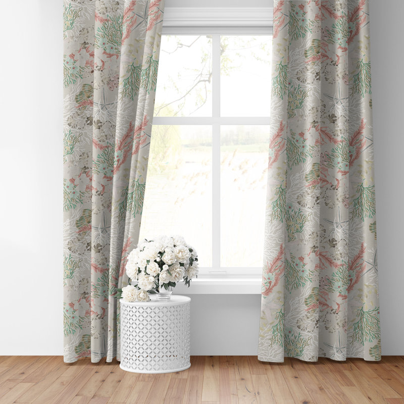 Under The Sea Coral Cotton Grommet Top Drapery Panel Set of 2, 50" W  x 156" L