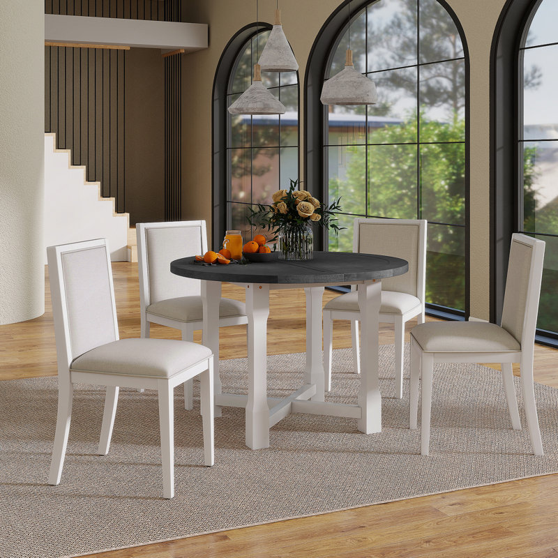 Ensemble de table de salle à manger extensible avec chaises rembourrées, idéal pour les réunions de famille et pour améliorer l'ambiance de l'espace repas.