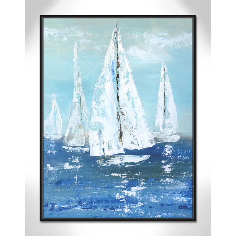 Voiles blanches - reproduction d'art, H 41,5 po x l 31,5 po x P 2 po, Toile avec cadre noir