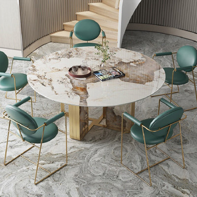 Modern Luxury Round Rock Slab Dining Table Sets by Jihagao