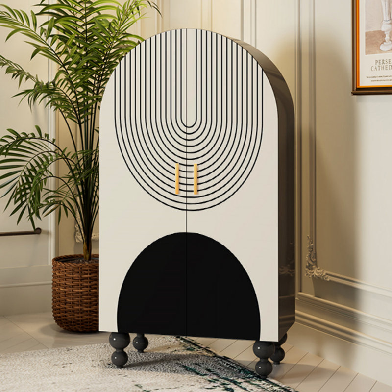 Armoire arquée avec tablettes et portes, Noir / blanc