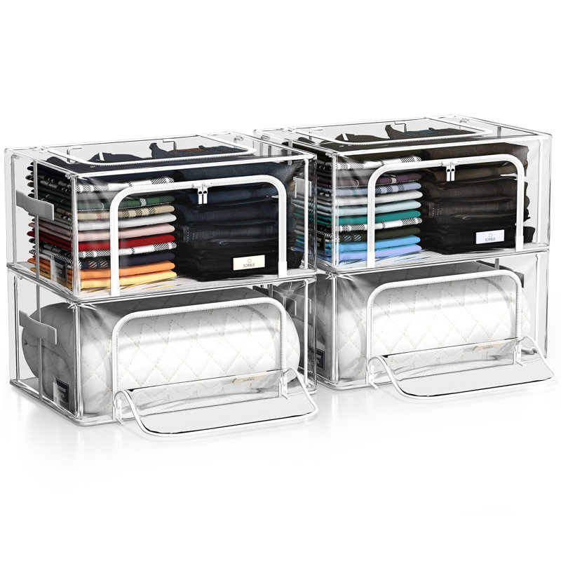 Sorbus Small Stackable Storage Bins, 2-Pack, Metal Frame, Clear Collapsible Design, Zipper Closure, 4 Pack, Small