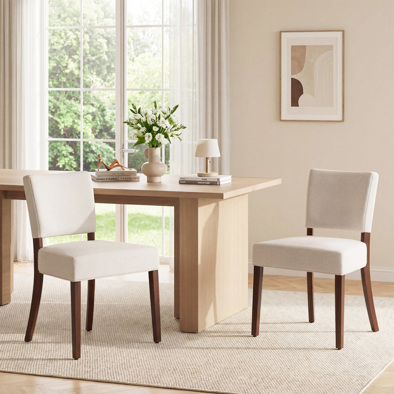 Chaise de salle à manger rembourrée en bois massif Parsons, Beige