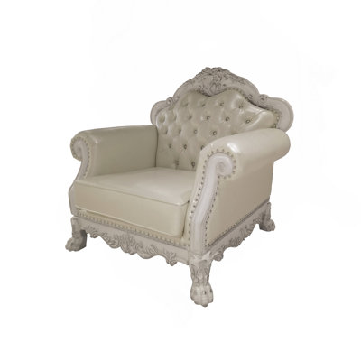 Fauteuil en cuir avec finition blanc os et synthétique avec 2 coussins