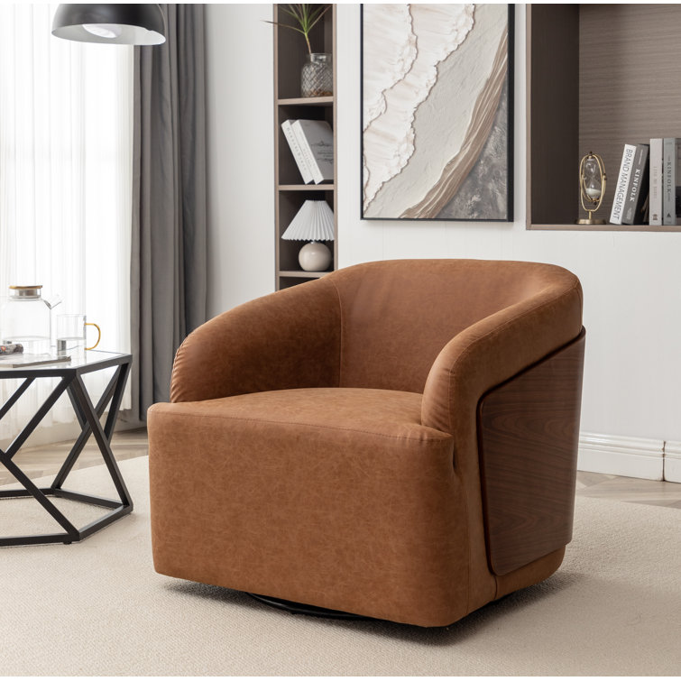 Broderic Faux Leather Swivel Barrel Chair