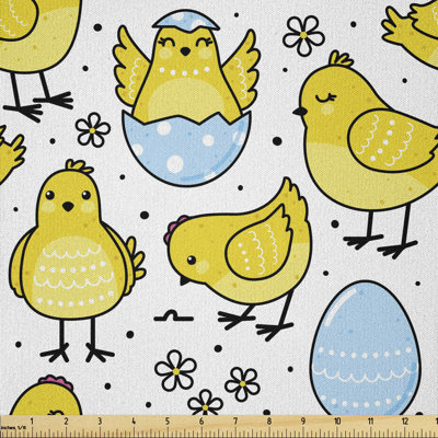 Bartz Chick and Cracked Easter Egg with Daisy Motifs and Small Dots Multi-Purpose Fabric