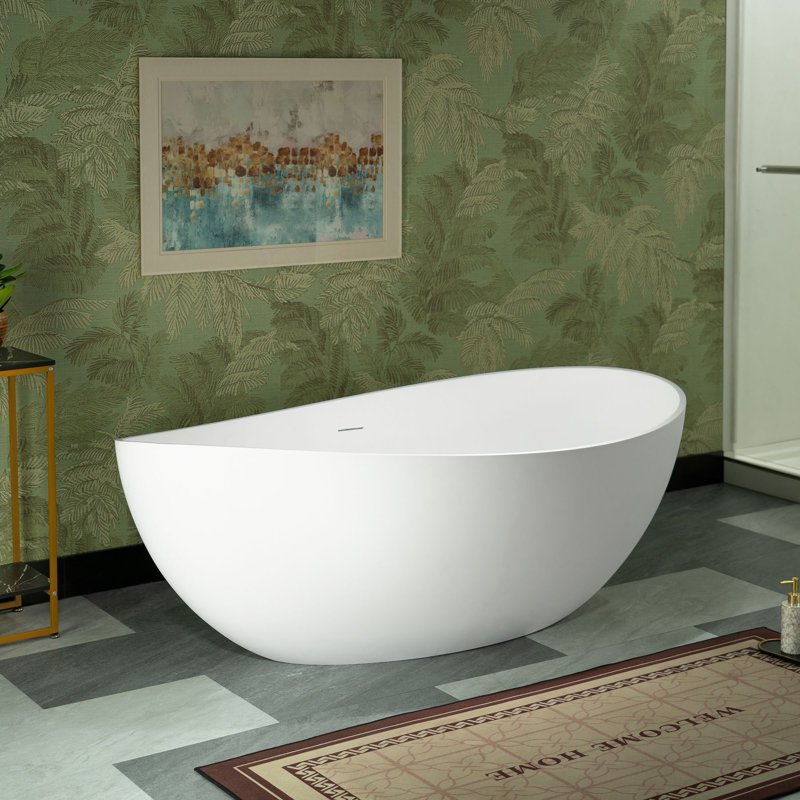 WOODBRIDGE 63" L x 35-3/8" W Luxury Contemporary Solid Surface Stone Resin Freestanding Bathtub in Matte White
