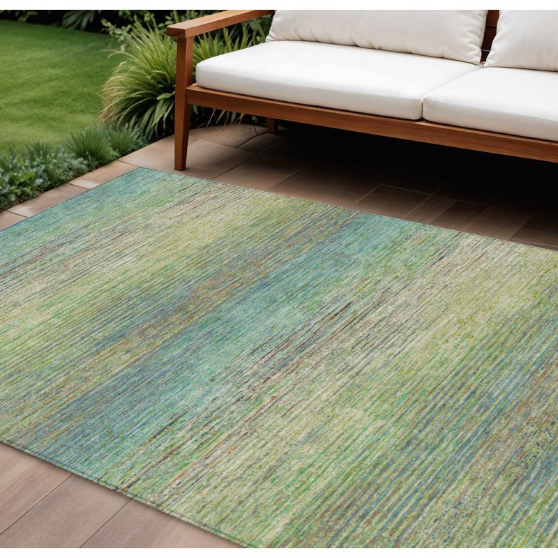 Tapis extérieur lavable rayé vert artichaut 10 pi x 14 pi, Rectangle 10 pi x 14 pi
