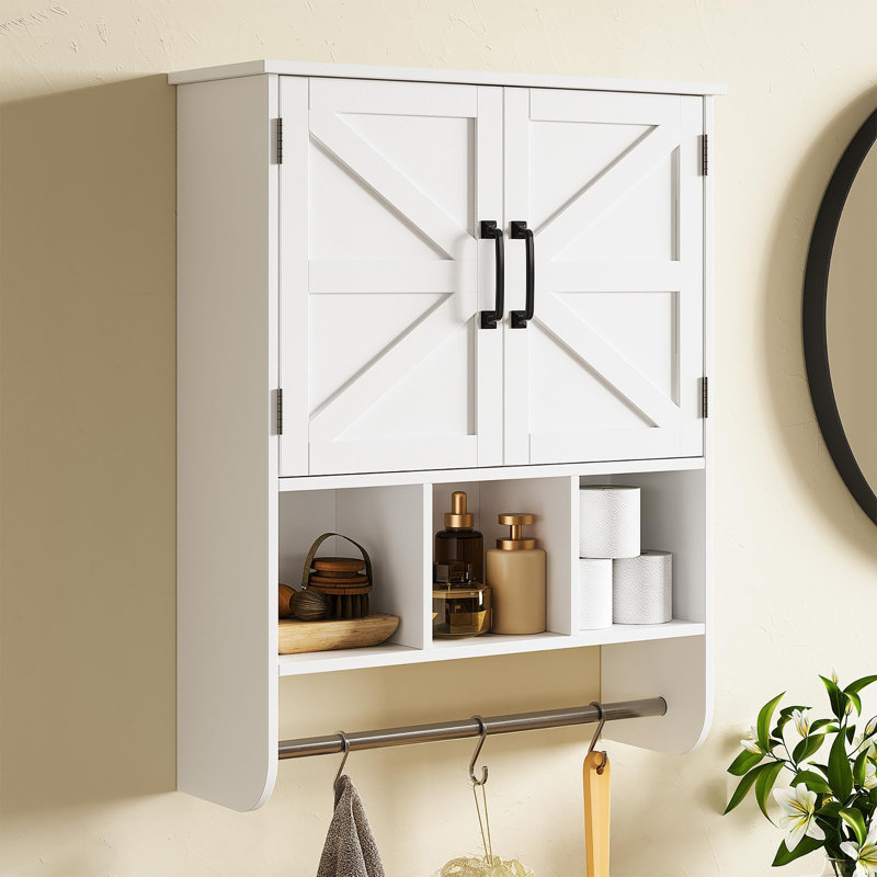 Bathroom Wall Cabinet with Towel Bar, Vintage White