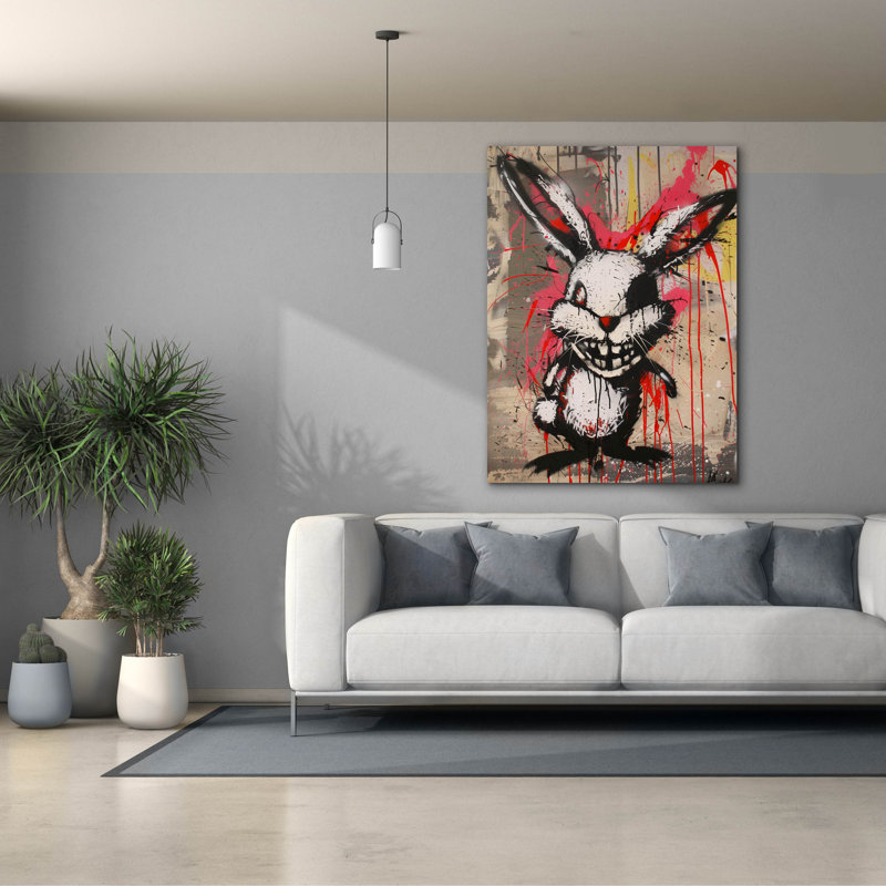 "Epary Graffiti" Scary Bunny "par Andreas Magnusson, art mural sur toile, H 54 po x l 40 po x P 1,5 po