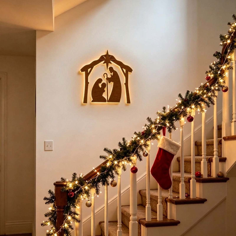 Décoration murale de Noël lumineuse en bois