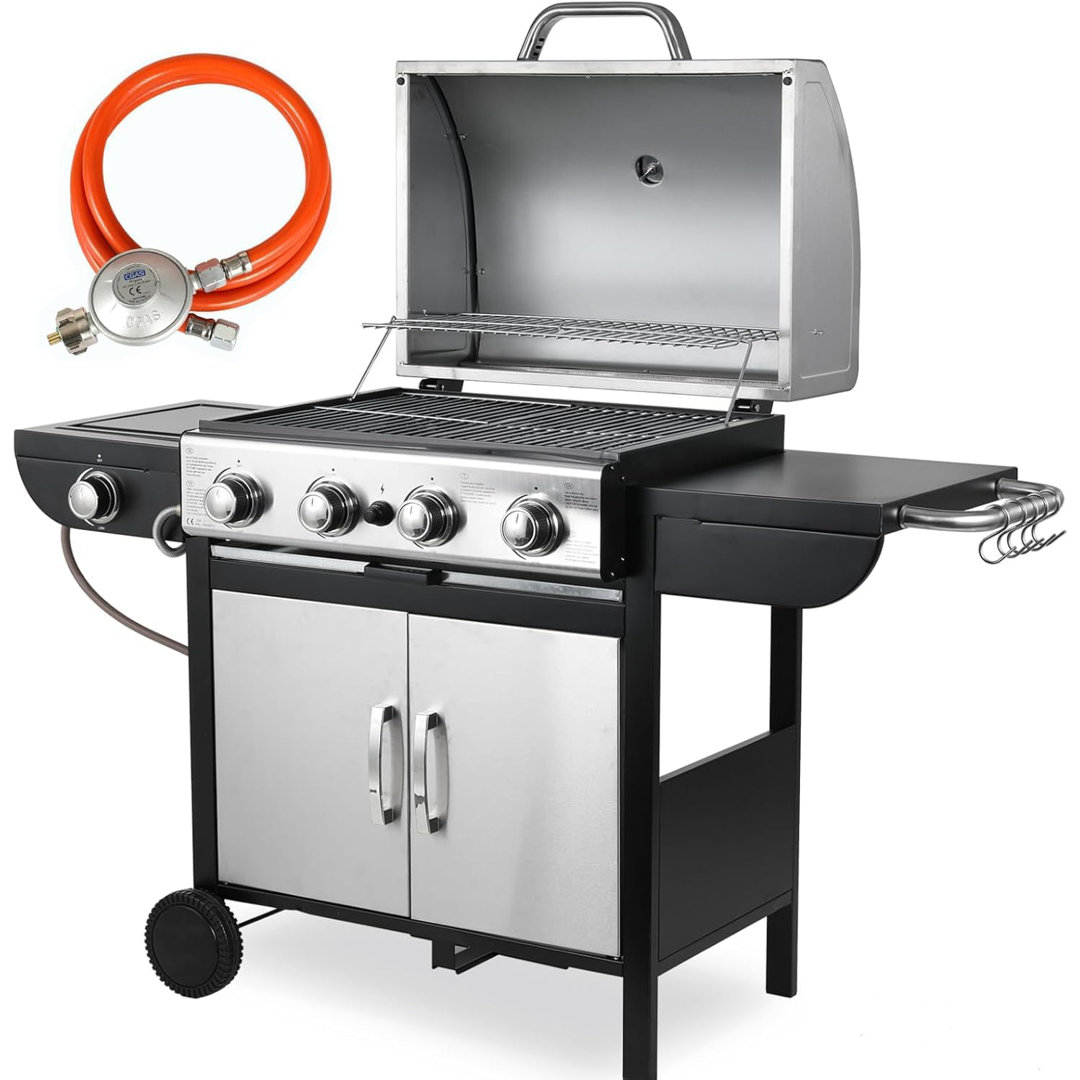 LIFERUN 4 - Burner Infrared 18000 BTU BTU Gas and Charcoal Grill with Side Burner and Cabinet